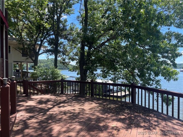 192 Ke Jo Point Rd, Gravois Mills, MO 65037 - wooden terrace featuring a water view