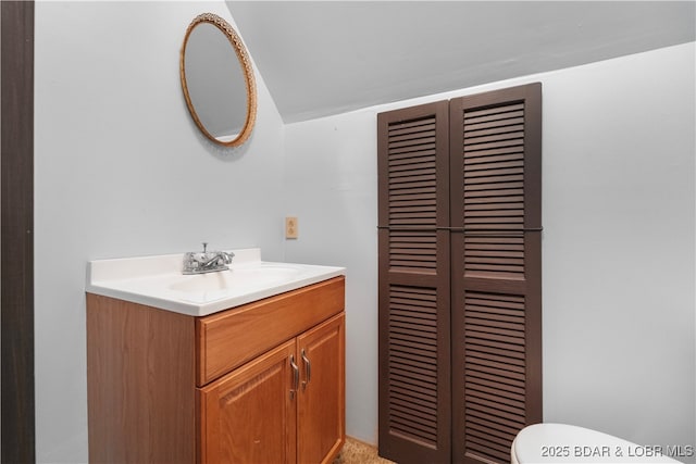 15617 Santa Fe Trl, Gravois Mills, MO 65037 - bathroom featuring vanity and lofted ceiling