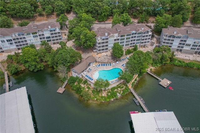 492 Regatta Bay Dr Unit 2D, Lake Ozark, MO 65049 - aerial overview of property's location featuring a large body of water and a pool