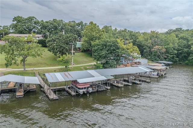 54 White Rock Ln, Sunrise Beach, MO 65079 - dock featuring boat lift and a water view