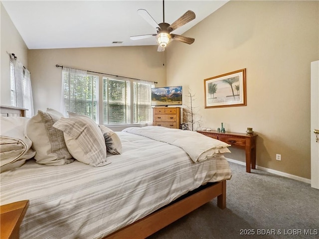 110 Golf View Dr, Camdenton, MO 65020 - bedroom with lofted ceiling, carpet, and ceiling fan