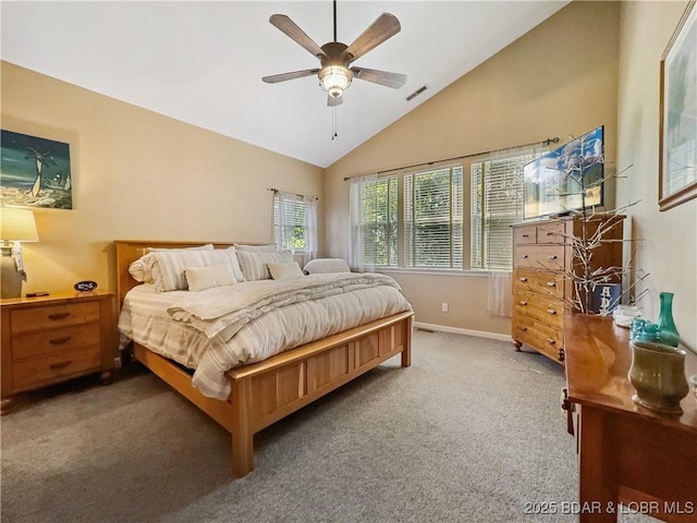 110 Golf View Dr, Camdenton, MO 65020 - carpeted bedroom with ceiling fan and high vaulted ceiling