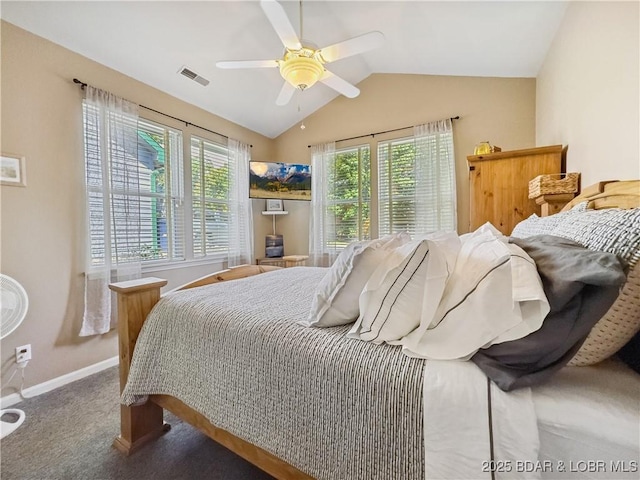 110 Golf View Dr, Camdenton, MO 65020 - bedroom featuring lofted ceiling, carpet floors, and ceiling fan