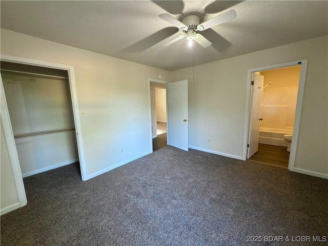 868 E St, Lebanon, MO 65536 - unfurnished bedroom with carpet, ensuite bath, a ceiling fan, a closet, and a textured ceiling