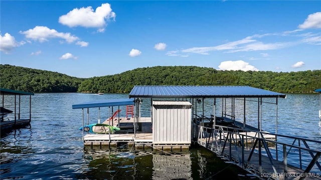87 Glenmeadows Ct, Linn Creek, MO 65052 - dock featuring a forest view and a water view