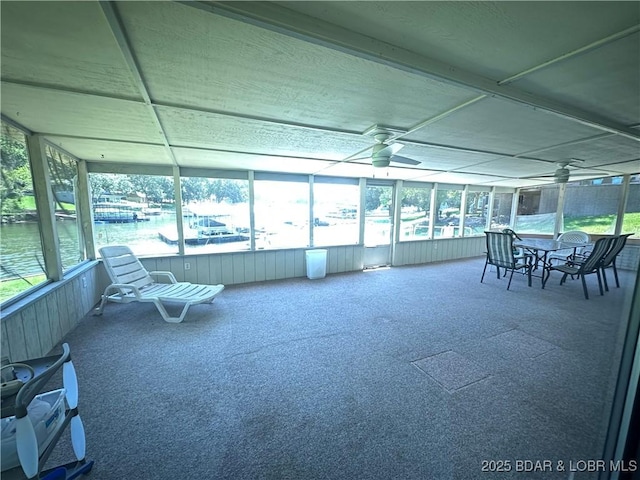 30024 Hawaii Rd, Gravois Mills, MO 65037 - sunroom featuring ceiling fan and a water view