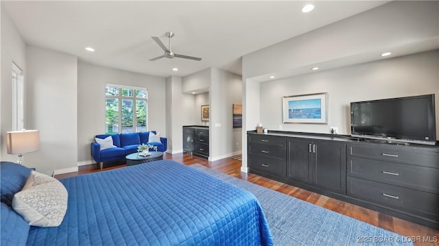 777 Malibu Rd, Osage Beach, MO 65065 - bedroom with dark wood finished floors, recessed lighting, and ceiling fan
