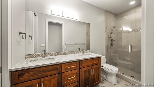 777 Malibu Rd, Osage Beach, MO 65065 - full bath featuring a shower stall, double vanity, and tile patterned floors
