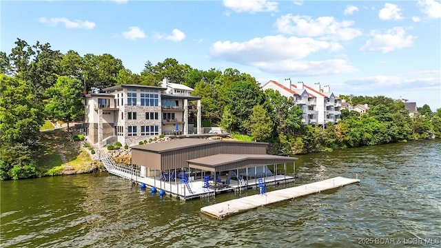 777 Malibu Rd, Osage Beach, MO 65065 - dock area featuring a water view and stairway