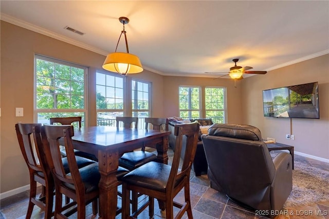 30310 Old Peony Rd, Gravois Mills, MO 65037 - dining space with crown molding and a ceiling fan