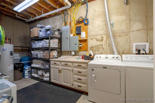 30310 Old Peony Rd, Gravois Mills, MO 65037 - laundry room with washer and clothes dryer, water heater, and electric panel