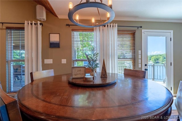 30310 Old Peony Rd, Gravois Mills, MO 65037 - dining area with a chandelier and ornamental molding