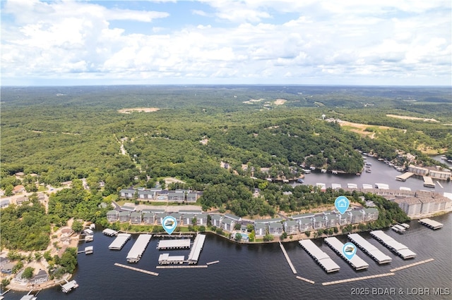 708 Harbour Towne Dr Unit E-708, Lake Ozark, MO 65049 - aerial view of a heavily wooded area and a large body of water