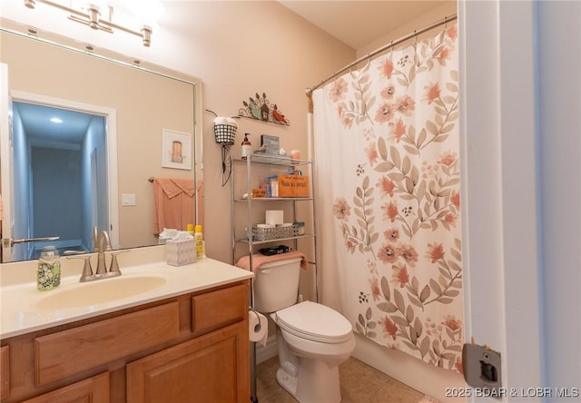4331 Sunset Dr Unit B, Osage Beach, MO 65065 - bathroom with tile patterned floors, vanity, and curtained shower