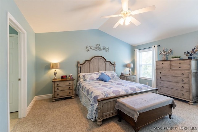 4331 Sunset Dr Unit B, Osage Beach, MO 65065 - bedroom with vaulted ceiling, light colored carpet, and a ceiling fan