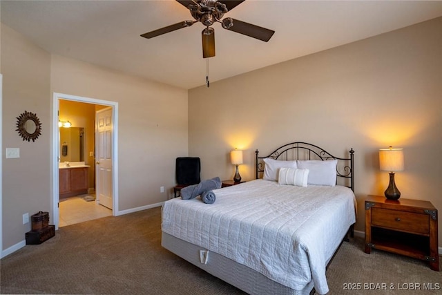 275 Flynn Rd Unit 105, Lake Ozark, MO 65049 - bedroom with light colored carpet, ensuite bath, and a ceiling fan