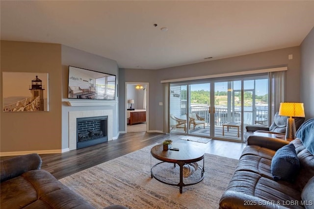 275 Flynn Rd Unit 105, Lake Ozark, MO 65049 - living area with wood finished floors and a tiled fireplace