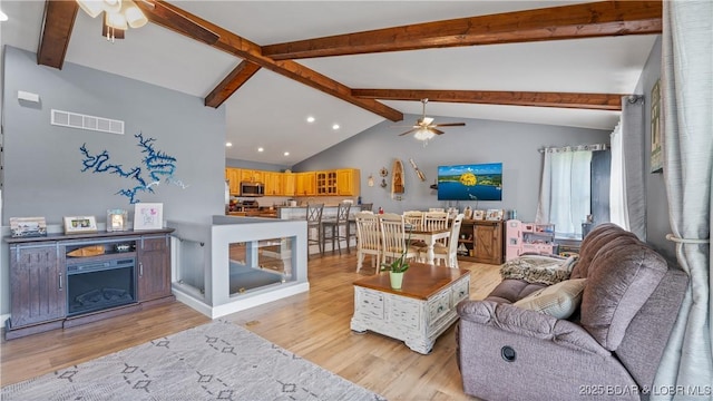 15 Knox Point Cir, Lake Ozark, MO 65049 - living room featuring a ceiling fan, light wood-style flooring, and recessed lighting
