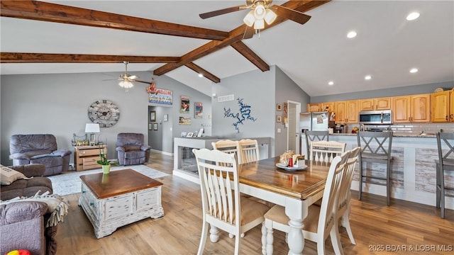 15 Knox Point Cir, Lake Ozark, MO 65049 - dining room featuring a ceiling fan, light wood finished floors, and recessed lighting