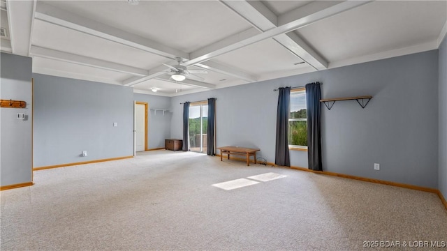 15 Knox Point Cir, Lake Ozark, MO 65049 - carpeted spare room with a ceiling fan, coffered ceiling, and beam ceiling