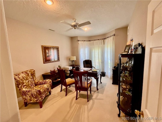 757 Malibu Rd Unit 101B, Osage Beach, MO 65065 - office with light colored carpet, a textured ceiling, a ceiling fan, and recessed lighting