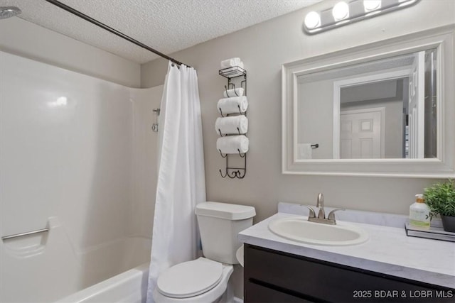 392 Hopetown Dr, Osage Beach, MO 65065 - full bathroom with a textured ceiling, vanity, and shower / bath combo with shower curtain