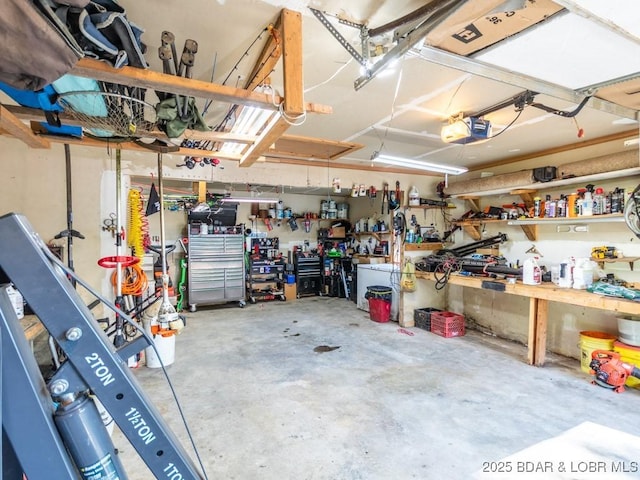 1727 Bollinger Creek Rd, Climax Springs, MO 65324 - garage featuring a workshop area and a garage door opener