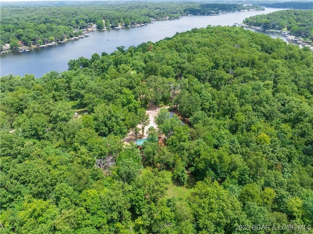 30424 Violet Rd, Gravois Mills, MO 65037 - drone / aerial view of a heavily wooded area and a nearby body of water