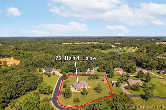 22 Hand Ln, Eldon, MO 65026 - aerial overview of property's location with property parcel outlined and a large body of water