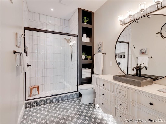 92 Arrowhead Beach Rd, Lake Ozark, MO 65049 - bathroom with vanity, tile patterned floors, and a stall shower