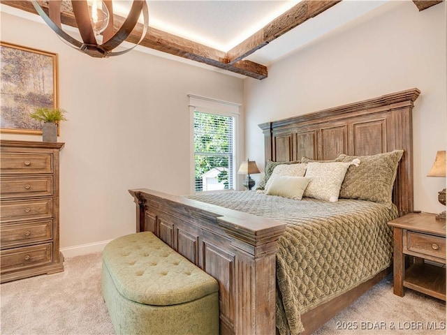 92 Arrowhead Beach Rd, Lake Ozark, MO 65049 - bedroom featuring light colored carpet and beamed ceiling