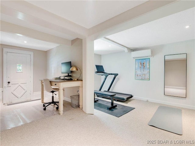 92 Arrowhead Beach Rd, Lake Ozark, MO 65049 - carpeted home office featuring a wall mounted air conditioner, recessed lighting, and beam ceiling