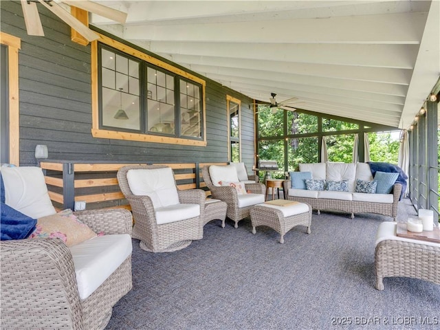 92 Arrowhead Beach Rd, Lake Ozark, MO 65049 - sunroom / solarium with an outdoor hangout area and a ceiling fan