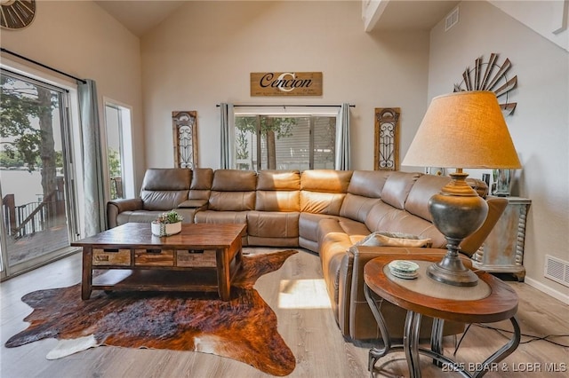 35 Port Bagnell W, Eldon, MO 65026 - living room with healthy amount of natural light, vaulted ceiling, and wood finished floors