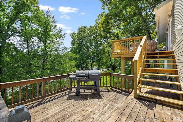 4741 Clearwood Ln, Osage Beach, MO 65065 - wooden terrace featuring stairs and view of scattered trees