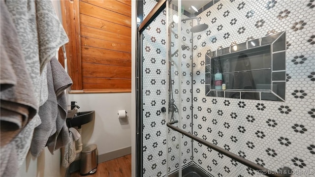 27086 Comanche Cv, Rocky Mount, MO 65072 - full bathroom with a shower stall and wood finished floors
