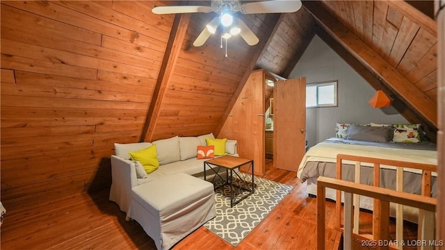 27086 Comanche Cv, Rocky Mount, MO 65072 - bedroom featuring wooden ceiling, wood finished floors, and ceiling fan