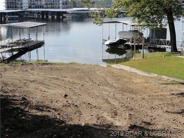 dock area with a water view