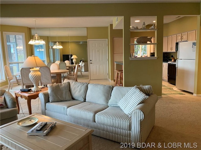 living room with light carpet