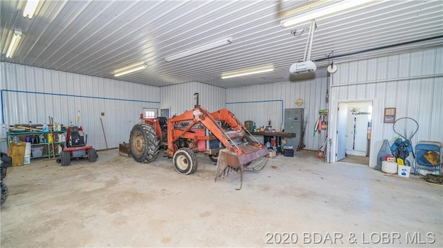 garage with a garage door opener