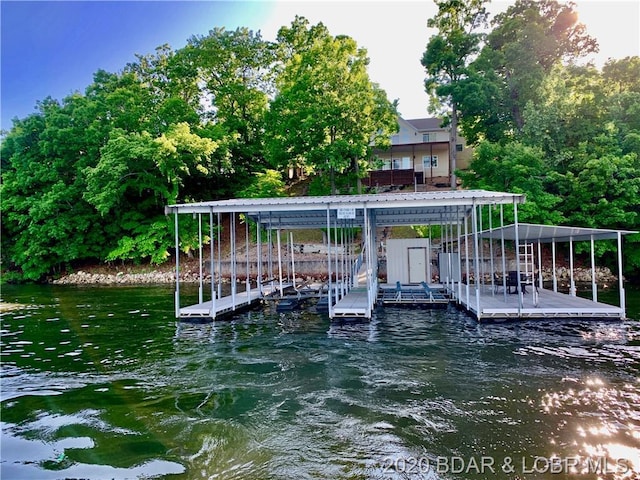 view of dock featuring a water view