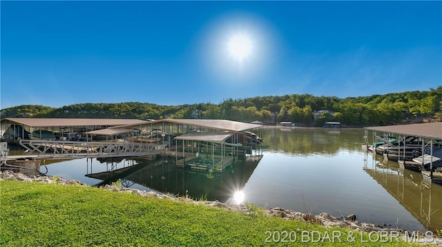 view of dock with a water view