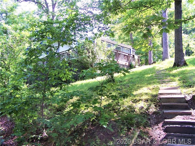 view of yard with a wooden deck