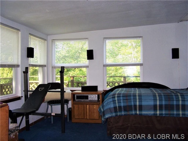 carpeted bedroom featuring vaulted ceiling