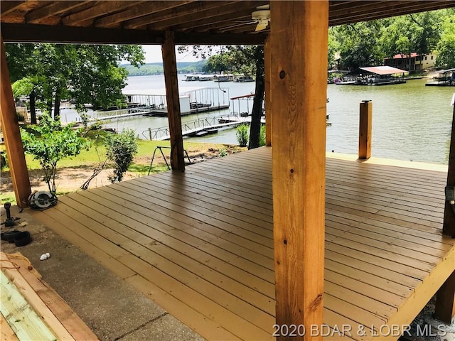 view of dock with a water view