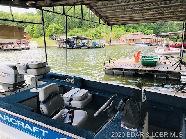 dock area with a water view