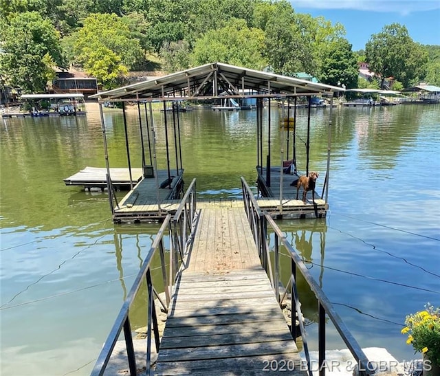 view of dock featuring a water view