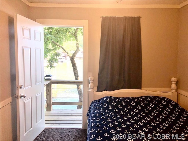 bedroom with dark carpet