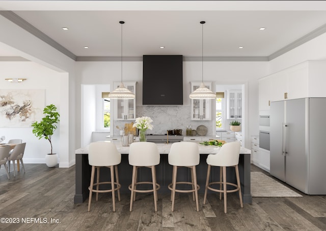 kitchen with plenty of natural light, dark hardwood / wood-style floors, and white cabinets