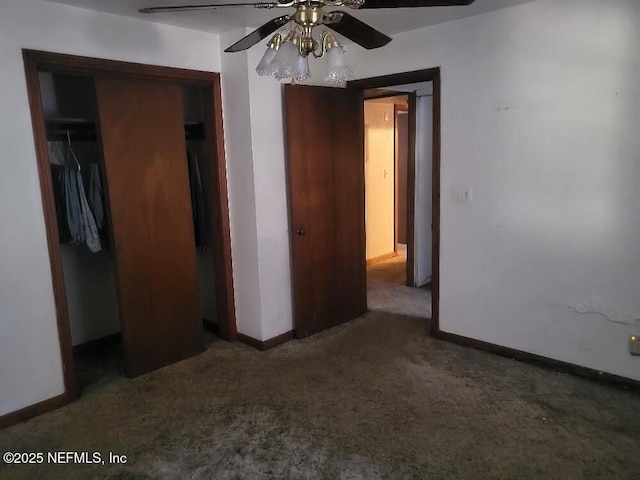 unfurnished bedroom featuring a closet and ceiling fan